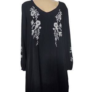 Womens Black Flowered Layered Pullover Blouse Size PXL